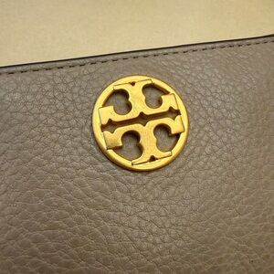 Tory Burch Taupe Leather Bag with Gold Logo